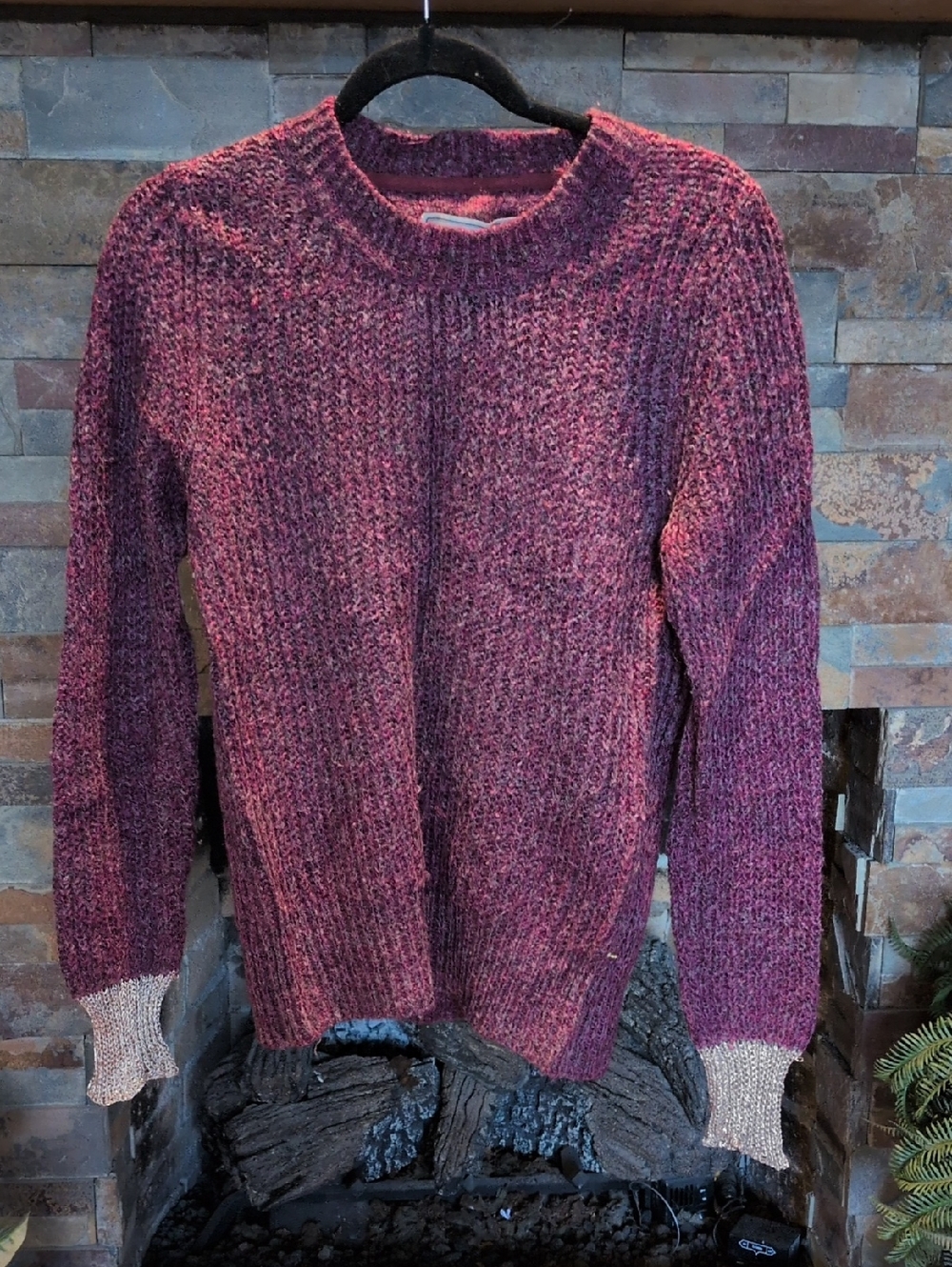 Initialer Marled Pink Crewneck Sweater with Contrast Cuffs